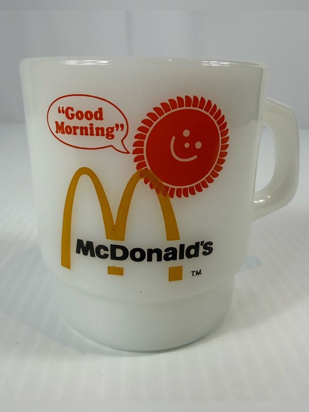 Vtg Fire King McDonald's Mug Good Morning Coffee Cup Anchor Hocking Milk Glass